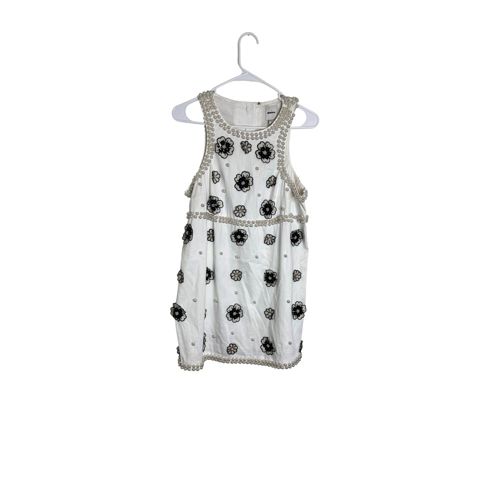 Maeve Dress Womens‎ Small White Floral Pearl Beaded Shift Mini Party Cocktail